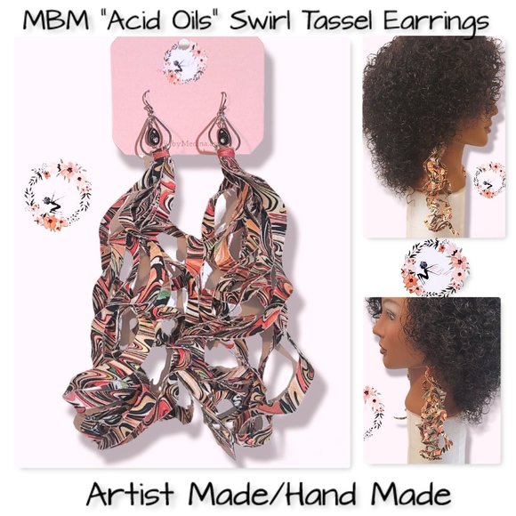 The MBM Boutique Jewelry - 🆕MBM "Acid & Oils" Swirl Tassel Charm Earrings